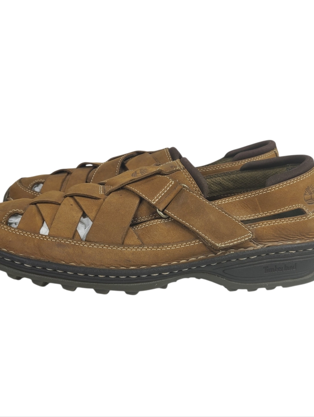 Timberland Men's Brown Leather Closed-Toe Fisherman Sandals Size 9.5